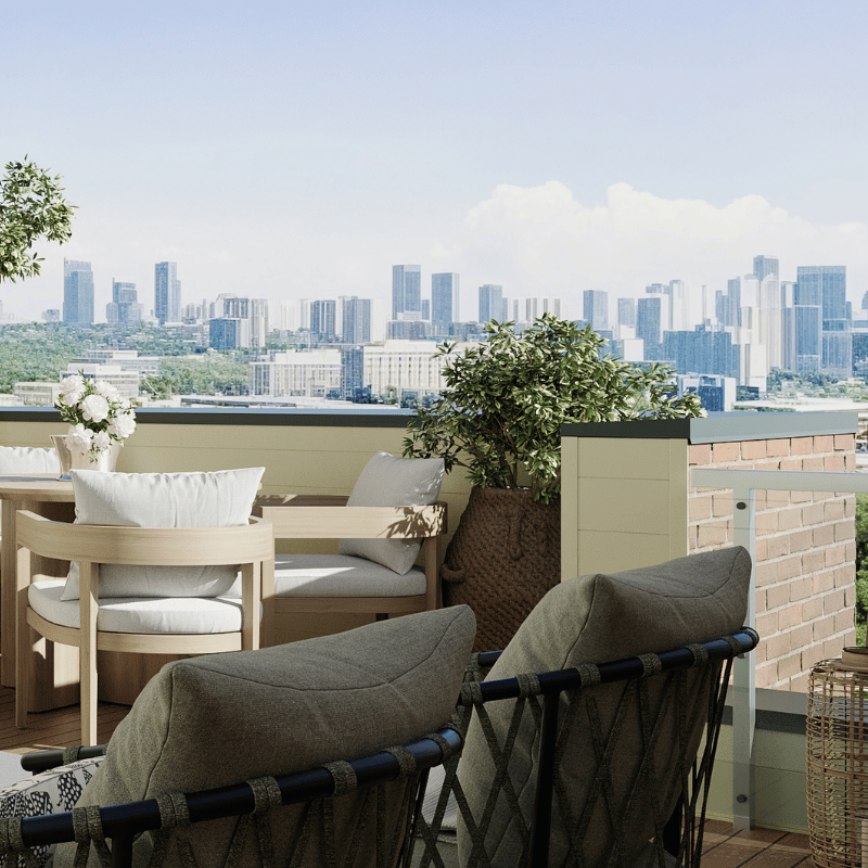 Rendering of a staged rooftop terrace at The Towns at York Mills & Leslie.